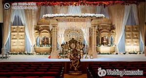 Scène dorée du Grand spectacle de mariage Sri lancan, installation de grande scène pour le mariage indien du sud, thème paon, 1 pièce - Product Image 3