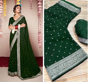 ชุดส่าหรีผ้าไหมอินเดียแท้เนื้อหนาเบาสบาย พร้อมงานปักลายโบราณด้วยด้ายจารี พร้อมผ้าคลุมไหล่สำหรับผู้หญิง - Product Image 4