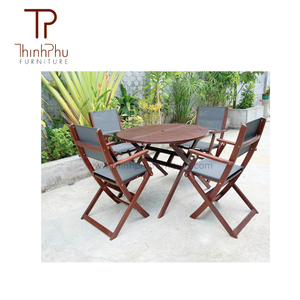 Ensemble de salle à manger pliant rond durable et écologique de haute qualité pour hôtels et restaurants jardins extérieurs avec meubles en tissu de bois - Product Image 2