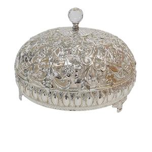 Bol décoratif luxueux en aluminium pour dattes et en-cas avec couvercle design et bouton en cristal, passe au lave-vaisselle, pièce élégante faite à la main - Product Image 1