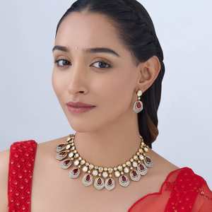 Collier de mariage Kundan en alliage de zinc, serti de gouttes d'eau, élégant et éblouissant - Product Image 1