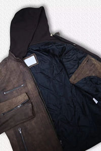 Chaqueta de Cuero Vacuno Negra para Hombre, Talla Grande, Estilo Motero, con Logotipo Frontal, Recubierta, con Patrón de Camuflaje, para Primavera - Product Image 4