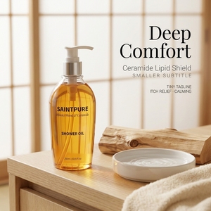 Aceite de Ducha Herbal de Ceramida de Madera de Hinoki de Marca Privada OEM, Reparador de Barrera Cutánea, Limpiador para Piel Seca, con Picazón <span class=keywords><strong>y</strong></span> Descamación, 250ml, China - Product Image 4