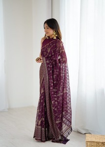 Saree Georgette ethnique indien élégant exclusif le plus vendu pour les mariages vêtements de fête pour les femmes festival de créateurs le plus vendu - Product Image 2