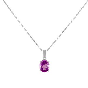 Pendentif en argent sterling avec améthyste solitaire, design géométrique floral tendance en rhodium, pour fiançailles, avec chaînes en or rose et diamants - Product Image 1