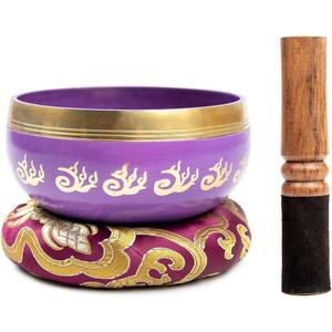 Bol chantant en métal tibétain fabriqué à la main pour la méditation de guérison Yoga Mindfulness avec maillet et coussin en bois - Product Image 1