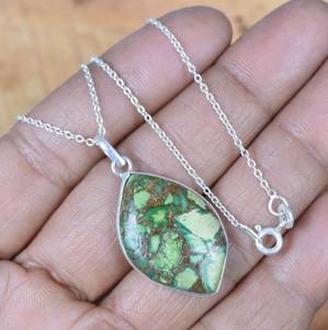 Colgante de Turquesa Verde Cobre, Plata de Ley 925, Joyería de Piedras Preciosas Hecha a Mano, Elegante Collar para Mujer, Regalo - Product Image 3