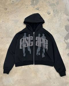 Chándal personalizado de 2 piezas para hombre, estampado gráfico de diamantes de imitación, pantalones de chándal acampanados en contraste de Color, conjunto de Jogger con capucha y cremallera para primavera - Product Image 2