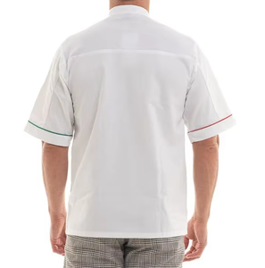 Manteau <span class=keywords><strong>de</strong></span> chef pour hommes <span class=keywords><strong>pas</strong></span> <span class=keywords><strong>cher</strong></span> personnalisé 100% coton nouveau blanc à manches courtes imperméable restaurant <span class=keywords><strong>cuisine</strong></span> travail porter - Product Image 2