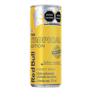 Venta al por Mayor de Bebida Energética Redbull Tropical Edition Sin Azúcar, Carbonatada, 250ml/330ml, Alta en Taurina y Vitaminas - Product Image 1
