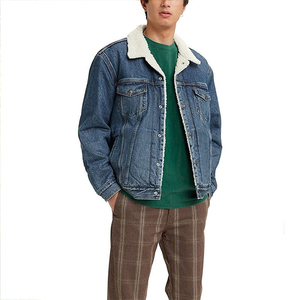 New 2024 Wholesale Custom boy coat and <b>jackets</b> blue black color jean fur cotton <b>denim</b> <b>jacket</b> streetwear for man OEM Service. - Product Image 1