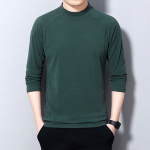 Camiseta de Manga Larga para Hombre, Estilo Casual, Cuello Redondo, Tejido de Punto, Forro Polar, Color Sólido, Otoño-Invierno - Product Image 4