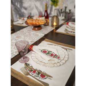 Timeless Tendrils PVC <b>Table</b> <b>Mat</b> Washable Reusable Disposable Traditional Placemats Floral Striped Embroidered Woven Design Home - Product Image 3