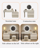 Coiffeuse Moderne de Design Luxe avec Miroir LED, Meuble de Rangement en Bois Crème, Mobilier pour Petite Chambre d'Appartement
