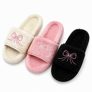 Sandalias de mujer de felpa blanca estilo vintage, con punta abierta, tacón plano, sin cordones, forro suave, tela de PU sólida, hebilla, a la moda, para universidad - Product Image 1