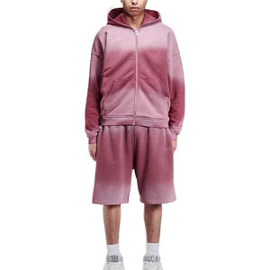 Ensemble de survêtement pour homme en couleur unie d'été, sweat à capuche zippé délavé au soleil et short, streetwear personnalisé, respirant, sweat à capuche à épaules tombantes et short pour homme - Product Image 1