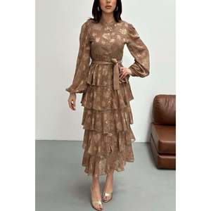 Vestido midi de visón tejido liso con volantes escalonados y cintura natural - Product Image 4