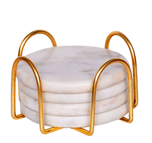 Posavasos de latón y mármol de estilo clásico con forma hexagonal, piedra blanca, almohadillas de espesor de 5mm-9mm para cocina hechas a mano en la India - Product Image 3