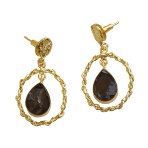 ต่างหูทองเหลืองพรีเมียม ชุบทอง 18K ประดับควอตซ์สโมคกี้ ดีไซน์เรขาคณิต ชุบโรเดียม ป้องกันการแพ้ เหมาะสำหรับทุกเพศ ใช้ในงานแต่งงานได้อย่างปลอดภัย - Product Image 4