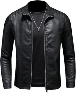 Hommes vente en gros de haute qualité logo personnalisé veste en cuir noir élégant avec col montant - Product Image 5