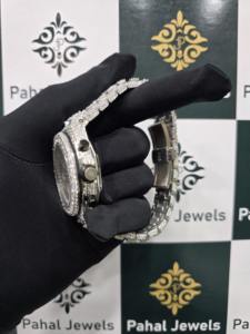 นาฬิกาข้อมือสแตนเลสสตีลหรูหราสไตล์ฮิปฮอปสำหรับผู้ชาย หน้าปัดอนาล็อกทันสมัย ประดับเพชรโมอิสซาไนต์แบบรังผึ้ง ดีไซน์กลไก - Product Image 4