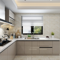 Armoires de cuisine MEGA de haute qualité en MDF avec porte en verre laqué, design en placage de bois pour meubles de cuisine et meubles de salle de bain