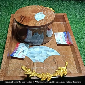 Ensemble de pots de rangement en acrylique élégant pour le Ramadan Kareem, couvercles en nacre et plateau en bois avec incrustations artistiques, cadeaux festifs, service à domicile - Product Image 2