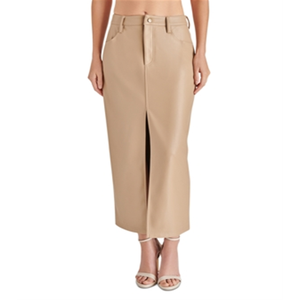 Gonna Lunga in Ecopelle Steve Madden Tan Taglia 2, Modello Dritto con Spacco Decorativo, Tessuto Scamosciato Lucido, Stile Trendy con Logo Stampato in Vita - Product Image 1