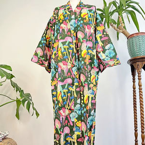 Pur coton indien bloc imprimé maison Robe été Kimono Floral plage couverture confortable profond vert émeraude rose Aqua - Product Image 1