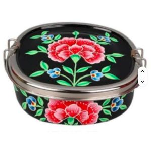 Vibrant Floral Design hand-Painted men tráng thép không gỉ Hộp Ăn Trưa bền & rò rỉ bằng chứng nắp nhựa in SS <span class=keywords><strong>tiffin</strong></span> - Product Image 2