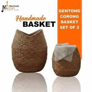 Ensemble de 2 paniers GENTONG CORONG en écorce de bananier et fibre de coco, artisanat - Product Image 1