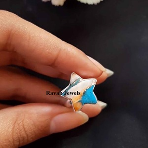 Épineux Oyster Cuivre Turquoise Pierre Précieuse Bague Bijoux Éternité Vermeil À La Mode Élégant 10mm Étoile Sterling 925 Argent Cadeau pour Femme - Product Image 2