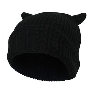 Customized Beanies 100% Acrylic Wool Winter Headwear Solid Black Hat Ribbed Blank Devil Knitted Washable Beanies for Adults - Product Image 2
