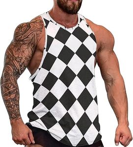 Customize Tank Tops Black <b>White</b> Plaids <b>Men's</b> Muscle Tank Top Sleeveless Workout Tank Shirts Gym Fitness Tees <b>Vest</b> - Product Image 1