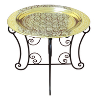 Table basse marocaine moderne avec plateau en laiton, pliable et réglable, meuble de salon avec base en bois et six pieds