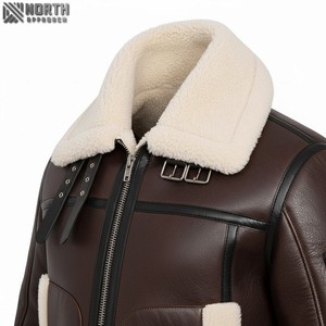 Blouson aviateur en peau de mouton ciré pour homme Veste en cuir de mouton Style High Street Crochet Oem Service Hiver Fermeture éclair fine - Product Image 6