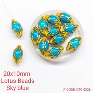 Perles de verre bleu ciel 20x10mm avec embouts de lotus dorés | Fournitures de perles décoratives et d'artisanat - Product Image 5
