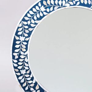 Miroir mural rond incrusté de nacre florale moderne pour la décoration de la maison dans la salle de bain, la chambre et le salon - Product Image 2