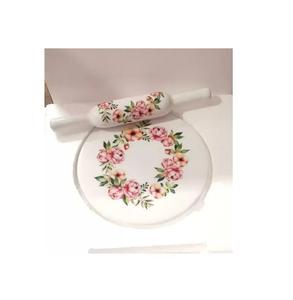 Rodillo de mármol moderno con diseño de flores y hojas impresas, para cocina, uso de pastelería y horneado, tablero rodante de mármol y pin - Product Image 1