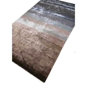 Tapis rectangulaire rayé gris noir en soie de bambou tissé à la main pour la maison, le salon, le couloir, viscose CX-2780 pour adolescents - Product Image 2