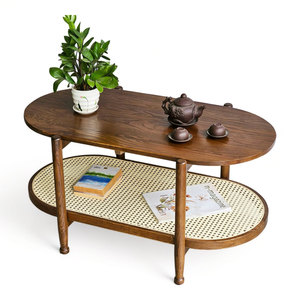 Oval Shaped 2-Tier 100x50x52cm Wood Teak <b>Coffee</b> <b>Table</b> Sofa <b>Table</b> with Stylish Design-TT68263 - Product Image 1