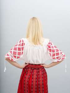 Factory Price Manufacturer Supplier Custom Embroidery V-Neck Ukrainian Blouse Three Quarter Sleeve Loose Silhouette Fall XS Size - Product Image 4