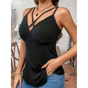 Blusa Larga de Viscosa con Tirantes Cruzados Delanteros para Mujer, 36641 - Negro - Product Image 3