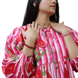 Robe midi en coton rose vif, imprimé à la main en Inde, tissée, douce, confortable, à porter au quotidien, lavable, robe d'été pour femmes - Product Image 3