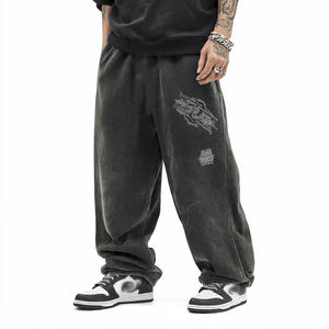 Pantalons de survêtement vintage pour hommes, jambe droite, délavés, style personnalisé, nouveau style, imprimé par pulvérisation, strass, décontracté, hip-hop, en molleton - Product Image 3