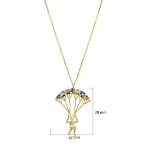 Collar con Colgante de Plata con Diseño de Paracaídas y Piedras de Circonita Cúbica de Colores, Joyería Hecha a Mano al por Mayor - Product Image 2