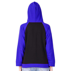 Plus Size Ladies Hoodies in <b>Black</b> and Blue Color Panel Work Zipper Closure Street Wear Girls Hoodies Women - Product Image 2