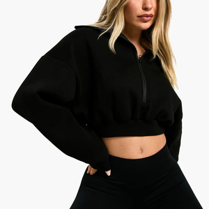 Personnalisation Commencez par des quantité minimale de commande basses Sweat-shirt pour femme Quarter Zippere cropped Drop Shoulder Oversized stylé ladies sweatshirt - Product Image 2