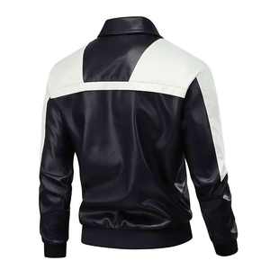 Personalizable hombres Vintage geométrico chaqueta de cuero genuino diseño de bloque impermeable cierre de cremallera liso teñido frente de lona - Product Image 3