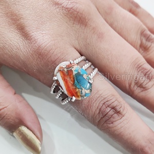 แหวนผู้หญิงหอยนางรมธรรมชาติทองแดงเทอร์ควอยซ์พลอย December 3วงบิดทำด้วยมือเครื่องประดับเงินสเตอร์ลิง925 - Product Image 2